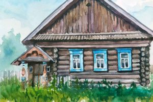 Есенин - Низкий дом с голубыми ставнями, иллюстрация