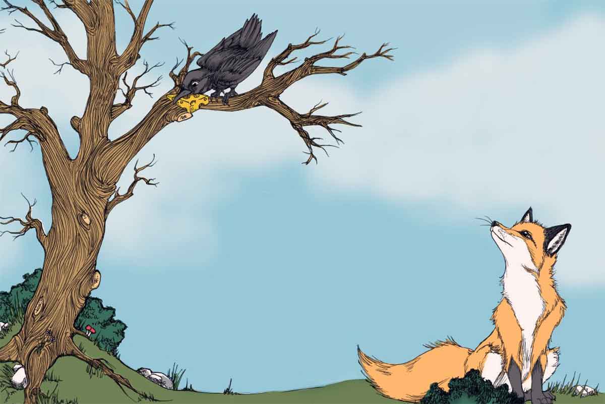 Крылов - Ворона и лисица, иллюстрация