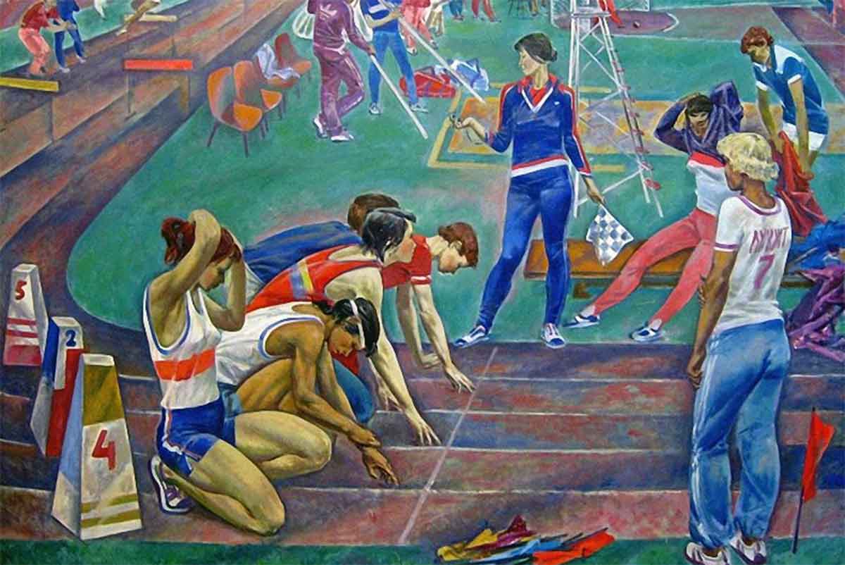 Спортивные соревнования темы. Дейнека спорт в Советском искусстве. Соцреализм в живописи СССР спорт.