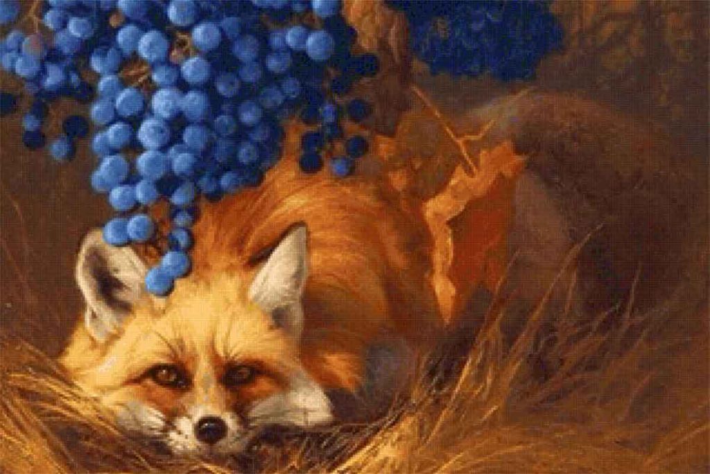 Крылов - Лисица и виноград, иллюстрация