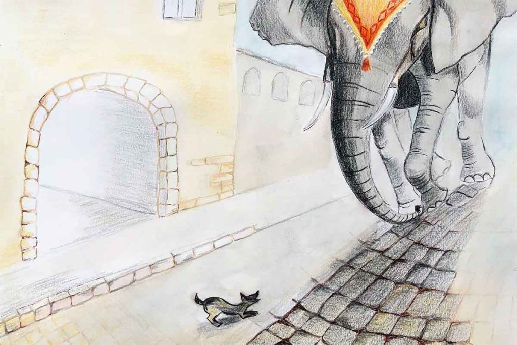 Крылов - Слон и Моська, иллюстрация
