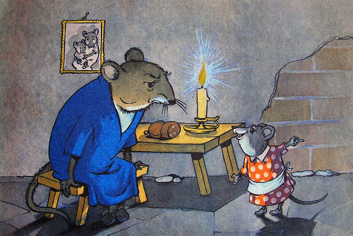Крылов - Мышь и крыса, иллюстрация